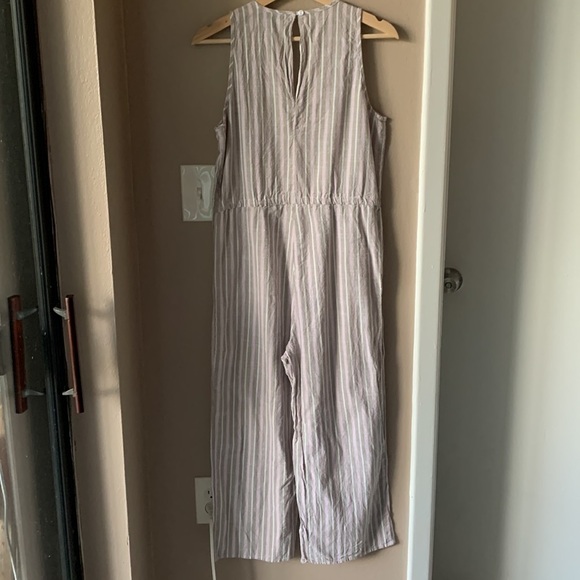 DREW Anthropologie Cotton Striped Sleeveless V-Neck Jumpsuit - Picture 9 of 13